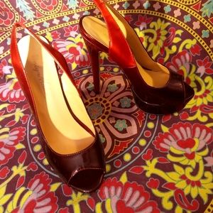 Only maker red and black slingback platform peep toe Stiletto Pumps